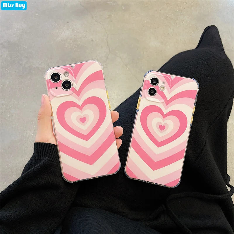 

Love Heart Shockproof Phone Back Case for iPhone 13 12 11 Pro MAX XS Max XR X 8 7 Plus Capa Anti-Fall Silicon Soft Cover Funda