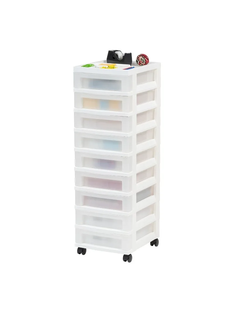 IRIS USA, 9-Drawer Plastic Storage Cart with Organizer Top & Wheels, Adult, White/Pearl