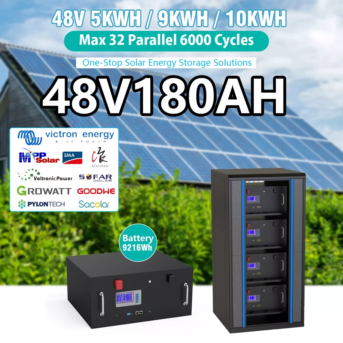 

NEW 48V LiFePO4 Battery PACK 100AH 180AH 5KW 9KW Lithium Iron Phosphate Solar Batteries With RS485 CAN Com Inverter For Home Sto