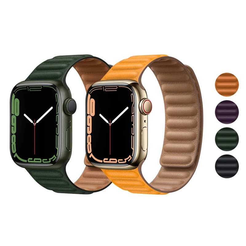 

Leather Link Strap For Apple Watch Series 7 SE Band 44mm 40mm 41mm 45mm correa Magnetic Loop Bracelet iWatch 3 5 4 6 42mm 38mm