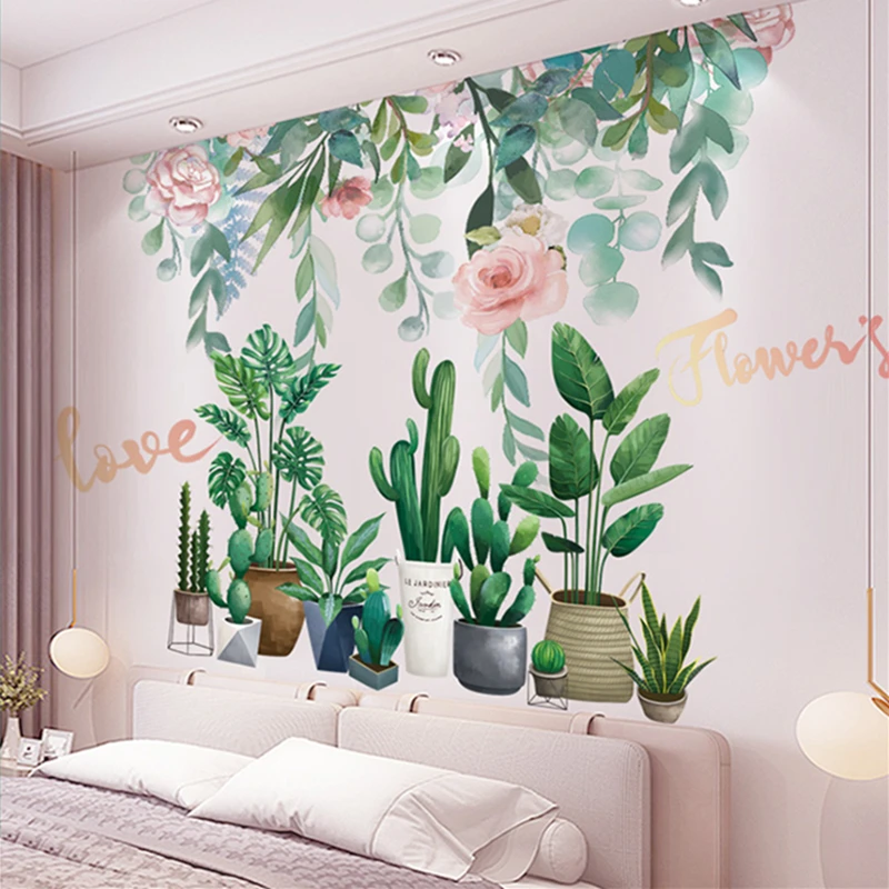 

[shijuekongjian] Flowers Plants Wall Stickers DIY Potted Culture Mural Decals for Living Room Kitchen Nursery Home Decoration