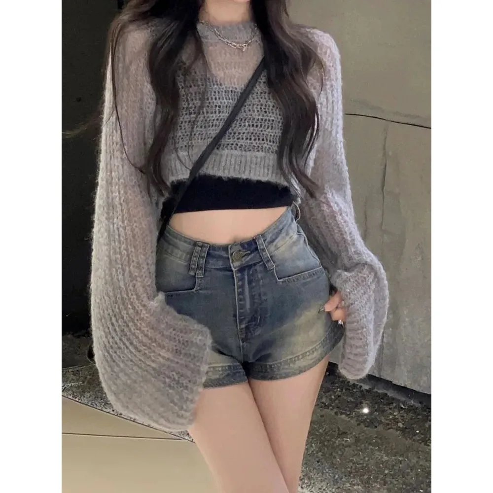 Женские джинсовые шорты с открытой промежностью невидимые штаны из денима