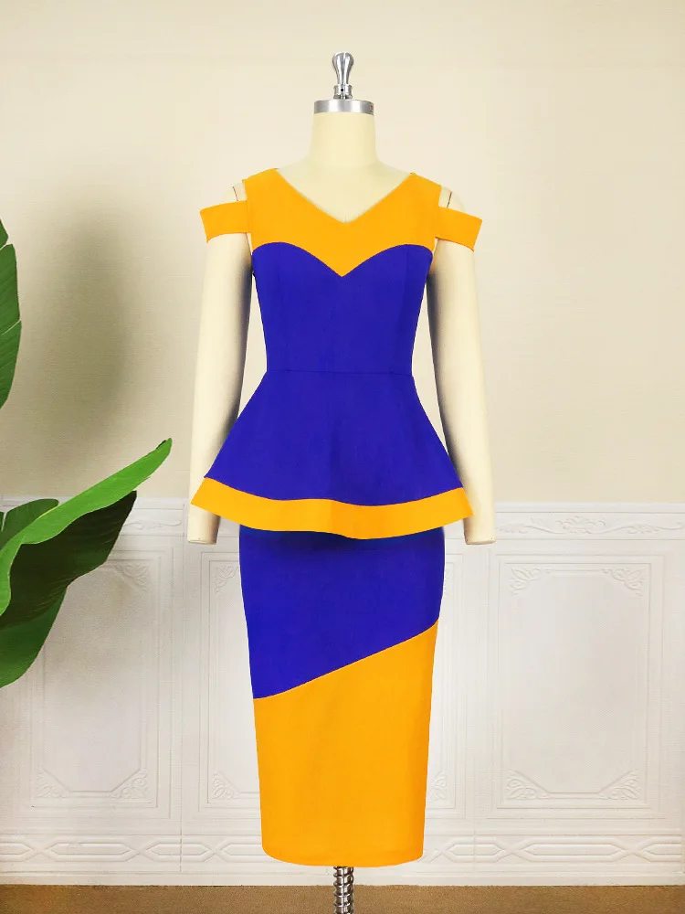 EOENKKY Plus Size Exotic Apparel Fashion Summer New Fat MmV Collar Stitching Sleeve Skirt Pencil Wholesale Dropshiping Customize