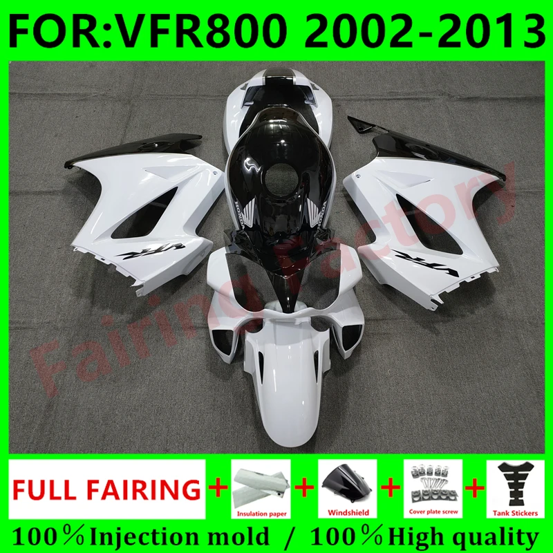 

Комплект обтекателей для мотоцикла, подходит для Vfr800 2002 2003 2012 VFR 800 02 03 04 05 06 07 08 09 10 11 12, комплект обтекателей для кузова, белый, черный