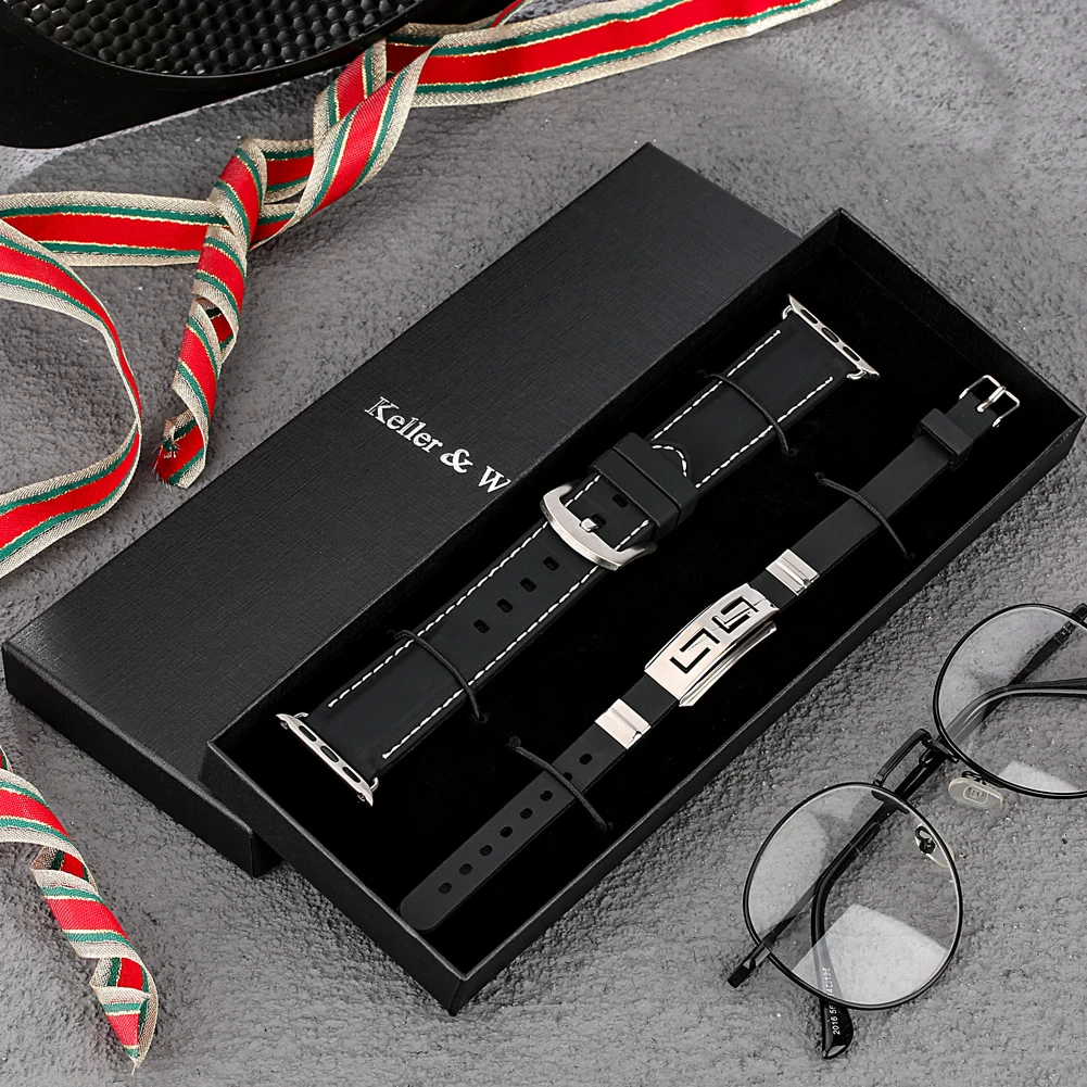 

38mm 42mm Silicone Strap For Apple Watch band with Bracelet Set Luxury Gifts for Male Fashion Black Watch Strap Pulseira