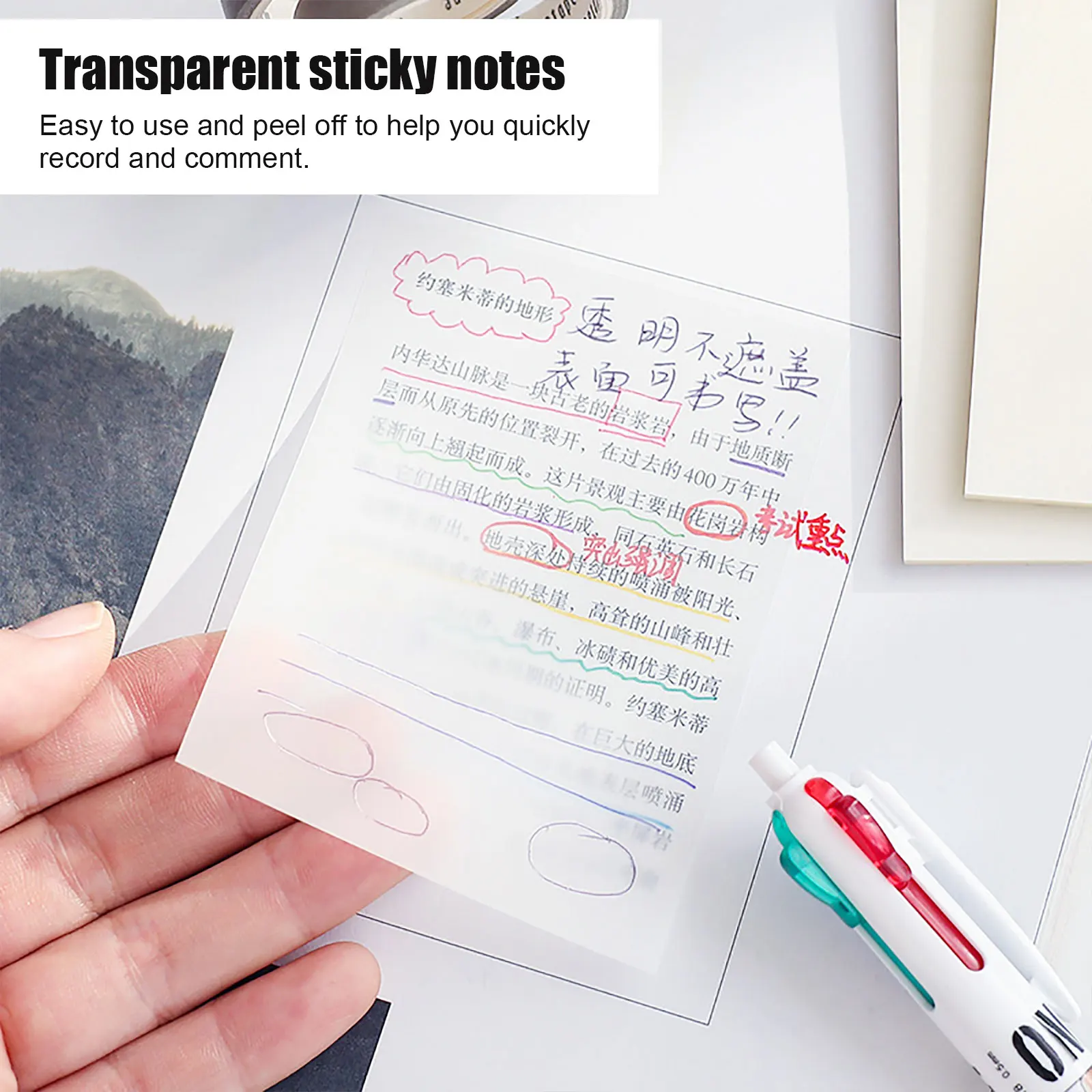 

Transparent Sticky Note Pads Waterproof Self-Adhesive Memo Notepad School Office Supplies Stationery 50 Sheets