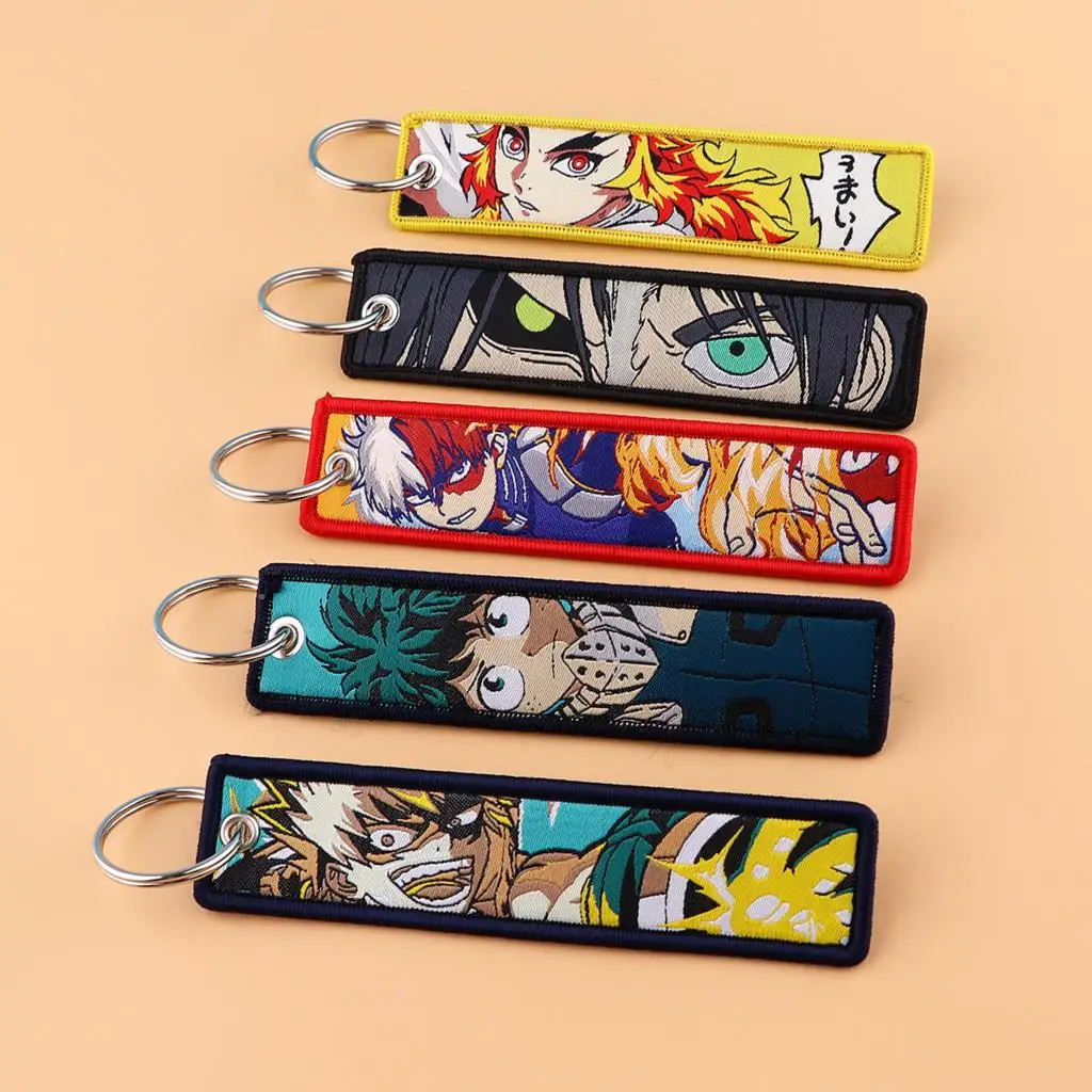 

Japan Anime My Hero Academia Keychain Demon Slayer Embroidered Key Tags Key Chain Ring Accessories Women Men Jewelry Gift