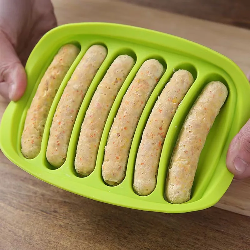 Silicone Ham Box With Cover 6 Even Hot Dog Box Baked Sausage Mold DIY Cake Tool Children's Auxiliary Food Snack Making Tool