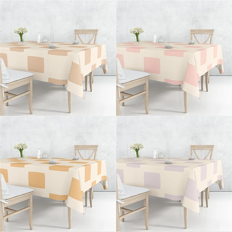 

Coulorful Geometric Square Flax Tablecloth Table Dustproof Cover Heat Resistant Kitchen Dining Room Decoration Multiple Sizes