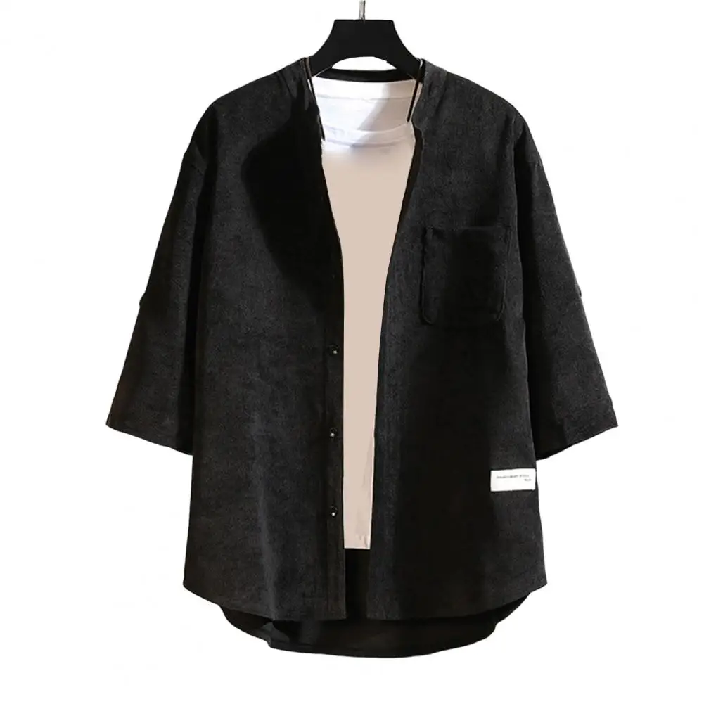 

Men Shirts Simple Style Button Closure Short Sleeve Stand Collar Casual Single-breasted Shirts for men clothing camisas y blusas