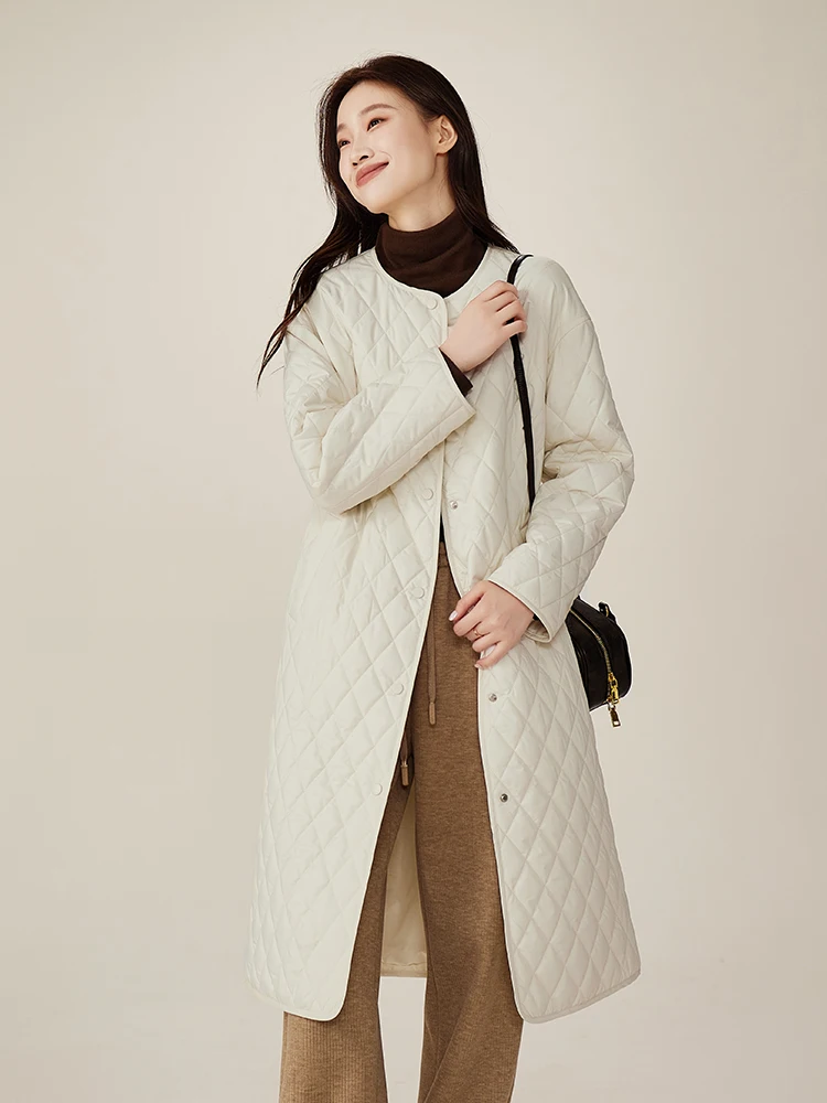 Sofsier 2024 Winter New Fashion Loose Beige Warm Quilted Cotton Long down Coat Casual Outerwear Women