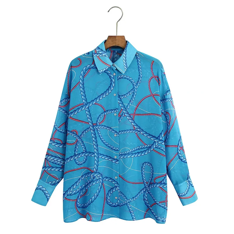 

TRAF Woman Blouse Fashion Print Shirt Women Clothing Long Sleeve Loose Casual Female Shirt Chic Top Summer 2022