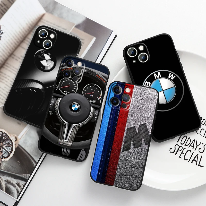 

Red Blue BMW For Apple iPhone 14 13 12 11 Pro Max Mini XS Max X XR 7 8 Plus 6 SE2020 Silicone Black Phone Case Coque Capa Fundas