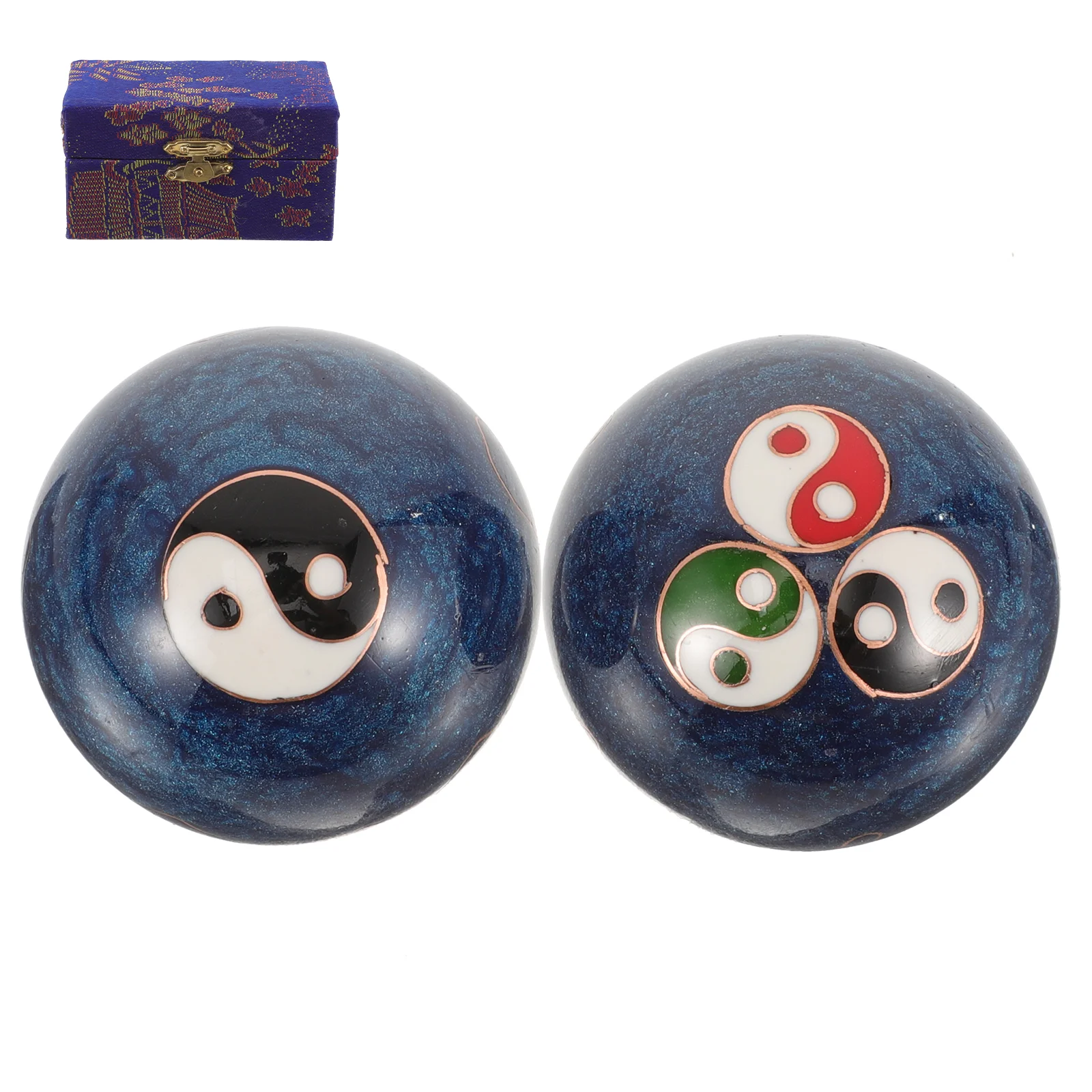 

Smooth Rolling Balls Palm Massage Metal Handball Massaging Training Massager Brocade Box Decorative Relaxing Practical