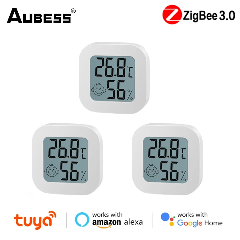 

Датчик температуры и влажности Zigbee Tuya, Wi-Fi сенсор с дистанционным управлением, поддержка Alexa Google Home, внутренний гигрометр
