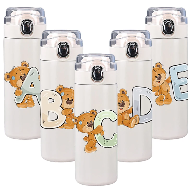 400 мл мультяшный буквенный принт милый белый термос A-Z бутылка из нержавеющей