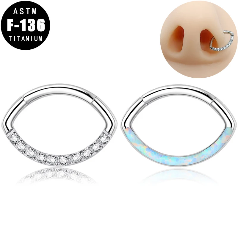 

ASTM F136 Titanium Nose Rings Ear Cartilage Earring Opal Zircon Oval Hinged Segment Hoop Helix Septum Clicker Tragus Nose Studs