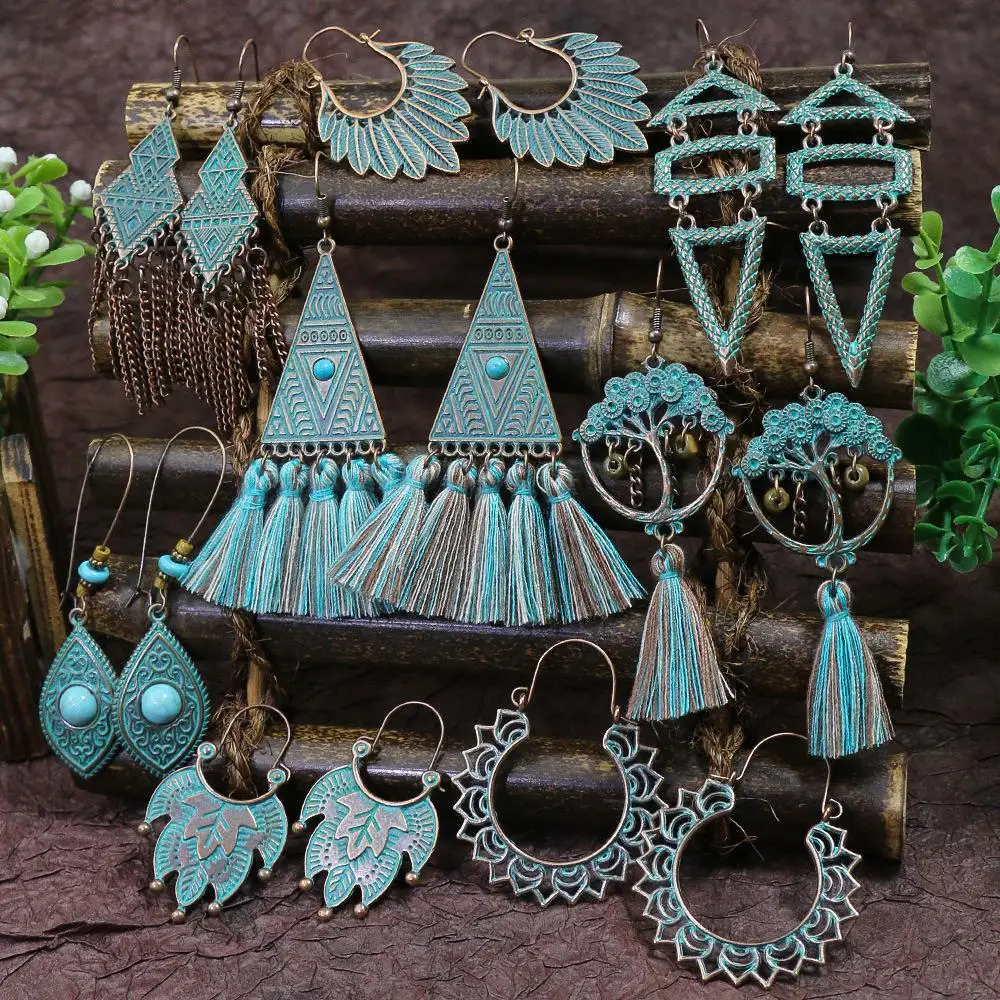Ethnic Style Retro Tassel Earrings Women's Antique Distressed Earrings Pin Accessories Wholesale