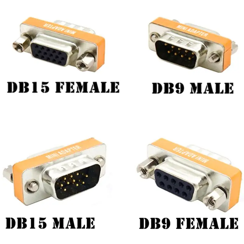 Фото Металлический мини-последовательный порт, 9-контактный дисплей на DB15Pin, конвертер «папа-мама» HD15/DB9 VGA (D-SUB, RGB) №1