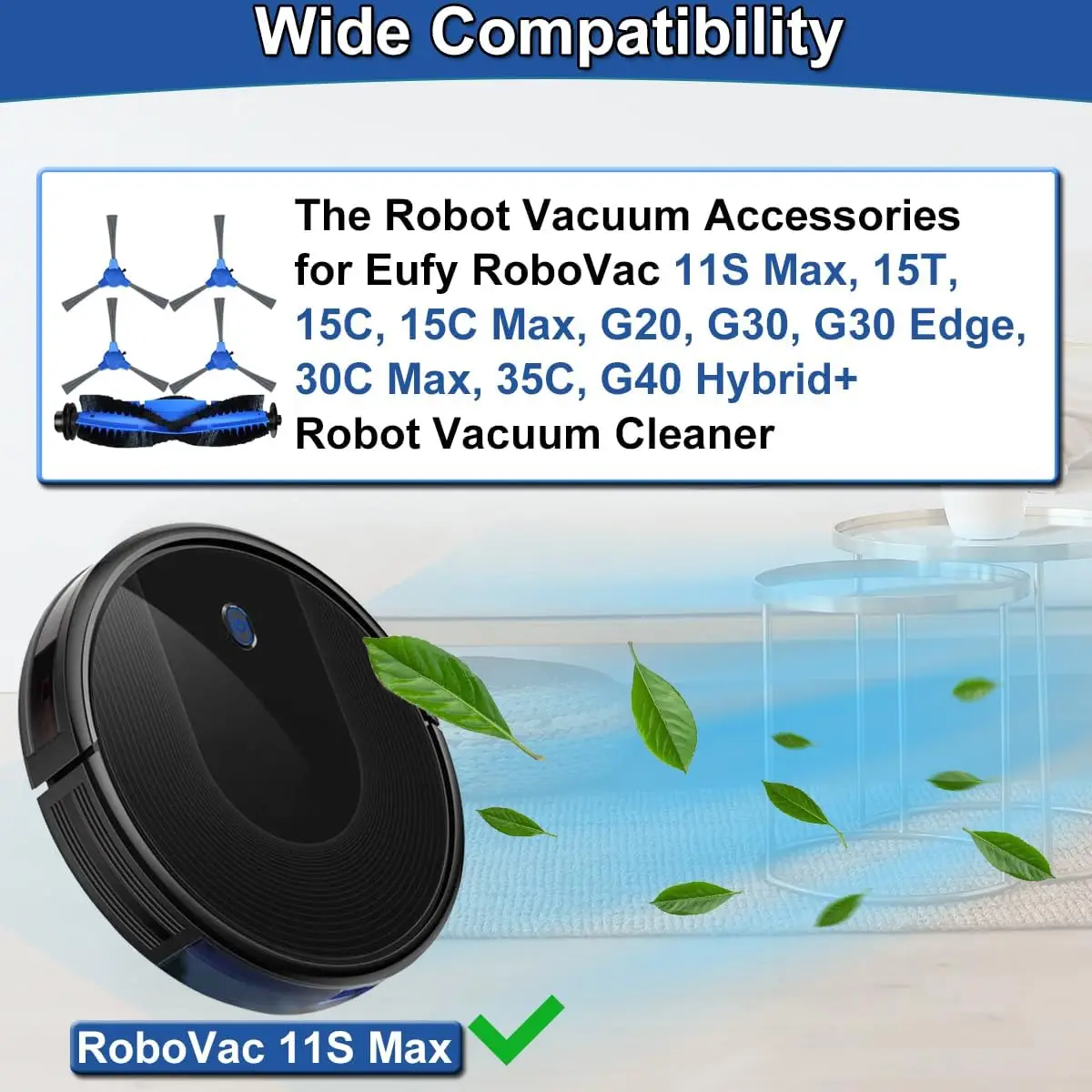 для робота-пылесоса Eufy 11S Max 2 основных роликовых щеток 8 боковых (упаковка из 10 шт.)