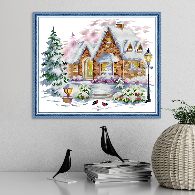 Набор для вышивки крестиком Joy Sunday Winter House с узором HD Aida 16/14/11CT