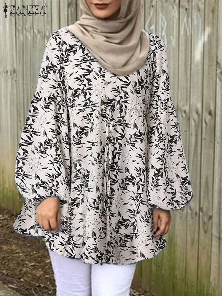 

ZANZEA Bohemian Shirt Islamic Clothing Vintage Floral Muslim Blouse Women Spring Long Sleeve Printed Tops Loose Turkey Blusas