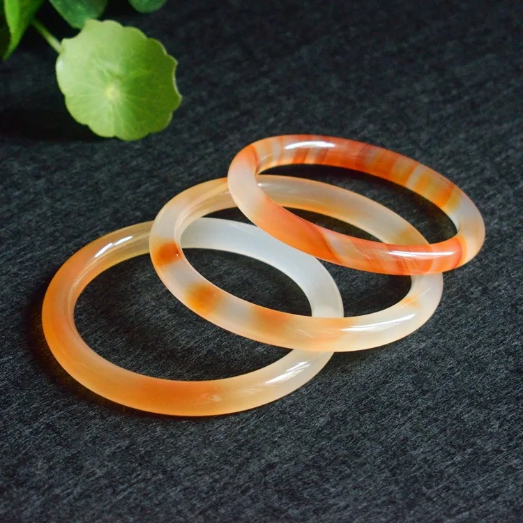 

Natural Agate Pretty Orange Chalcedony Fine Round Bar Beauty Bracelet Women's Fashion Simple Bracelet