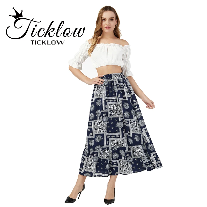 

Женская длинная юбка Celmia, летняя богемная юбка макси с цветочным принтом и высокой талией, винтажная Повседневная Свободная бандажная юбка,...