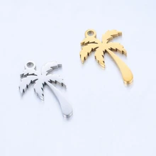 5Pcs Palm Tree Necklace Mirror Polish Stainless Steel Coconut Pendant Necklaces Minimalist Plant Charms for Jewelry Making