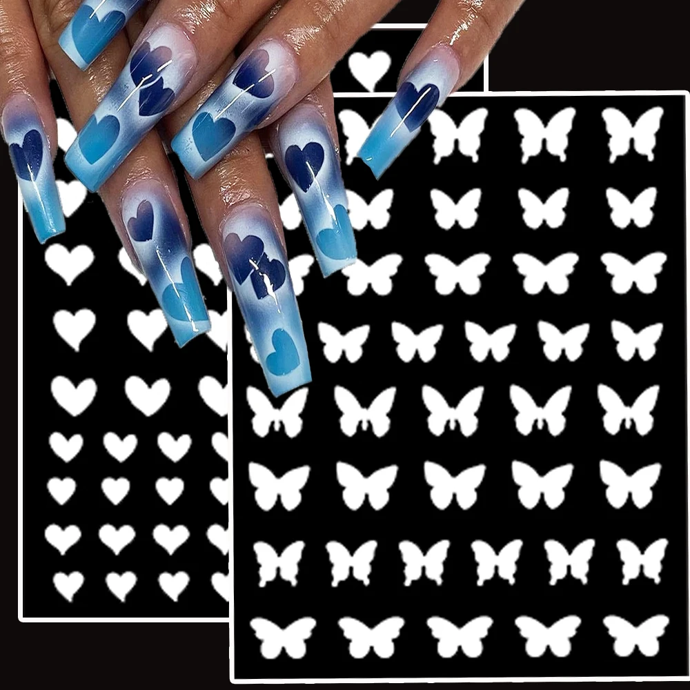 

1pcs Airbrush Stencil For Nails Love Heart/Butterfly/Bear/Stars Airbrush Templates French Gradient Halo Dyeing ManicureTemplate