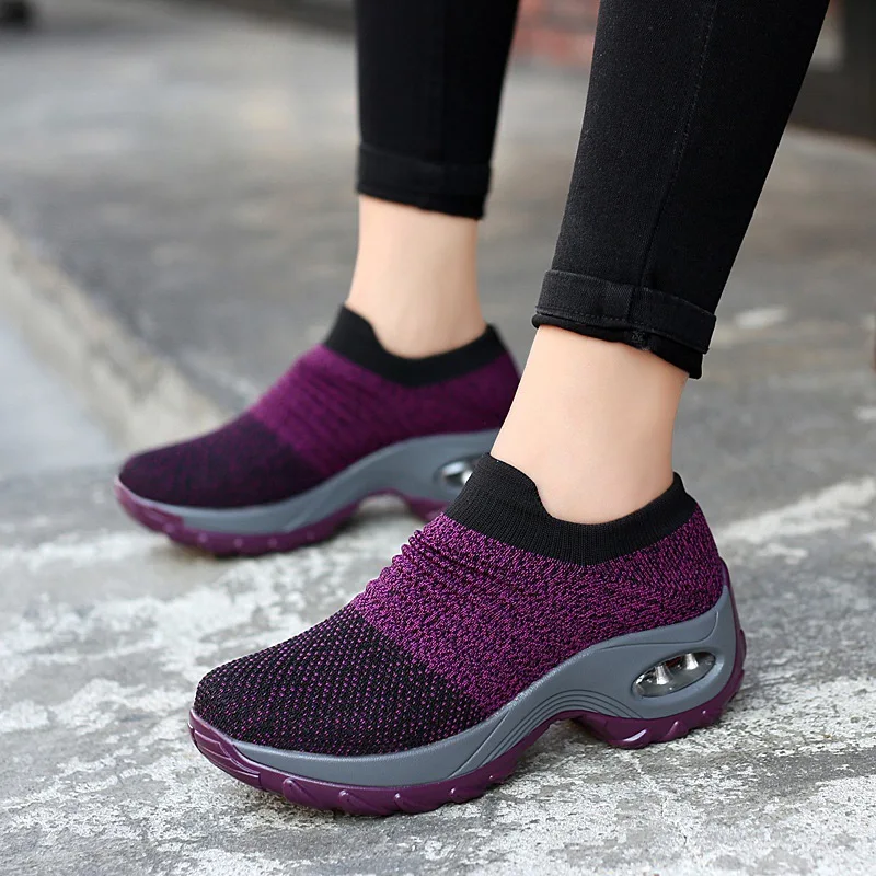 

Women Sports Casual Thick Bottom Vulcanized Air Cushion Increase Breathable Fashion Low Mesh 2022 Shoes