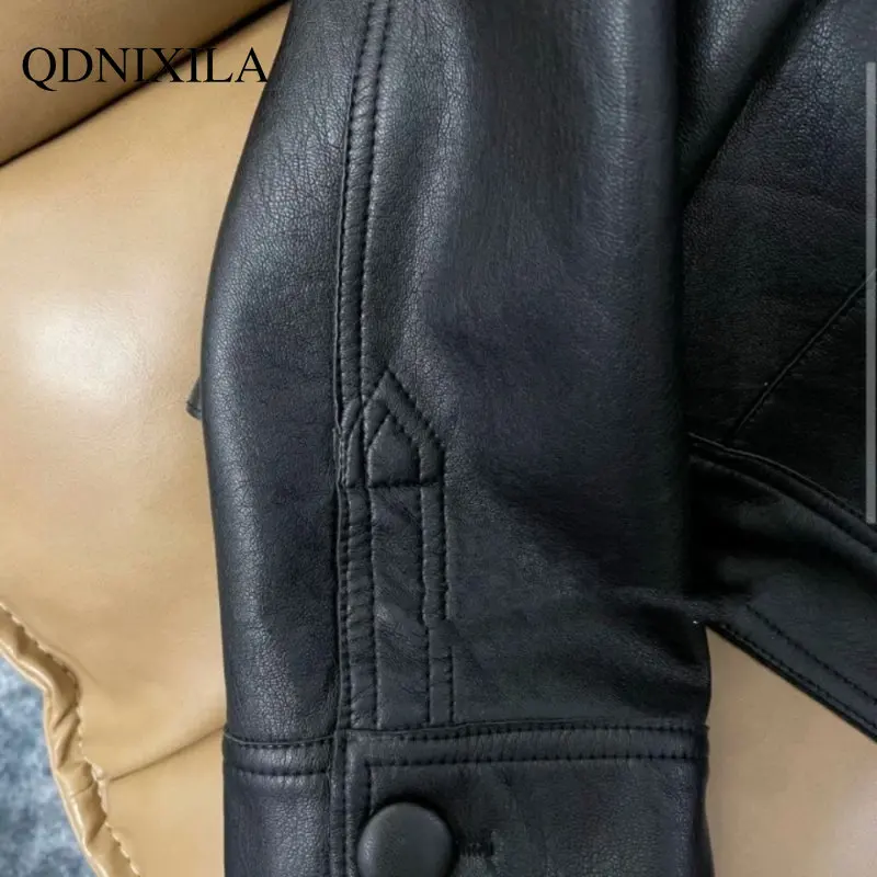 2023 Early Spring Imitation sheepskin Coat for Women New Single Breasted Leather Jacket Women Lapel Casual Street Short Jackets