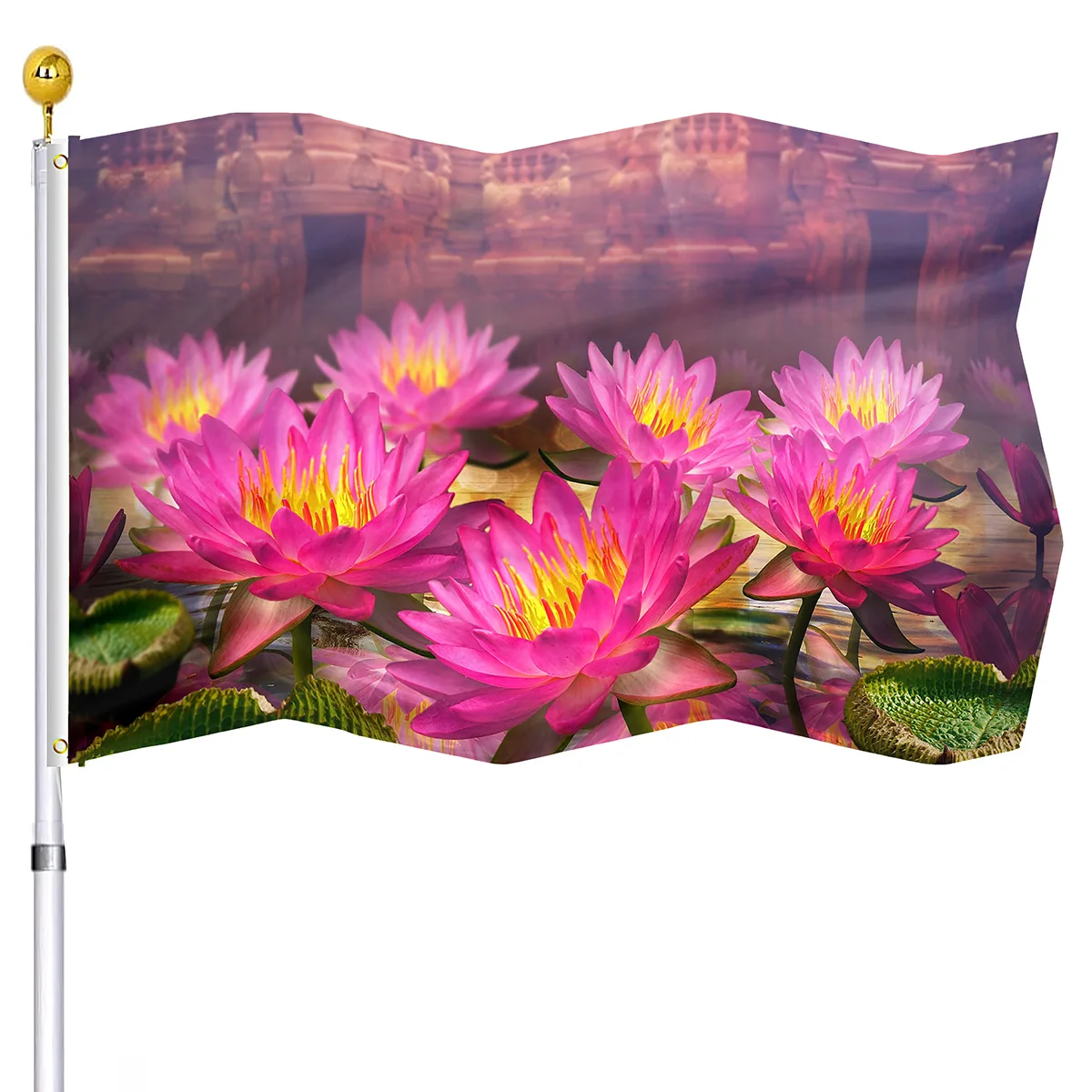 

Summer Lotus Floral Flag House Indoor Yard Porch Outdoor Decor Flags Double Stitched Banner with 2 Grommets for Women Men Gifts