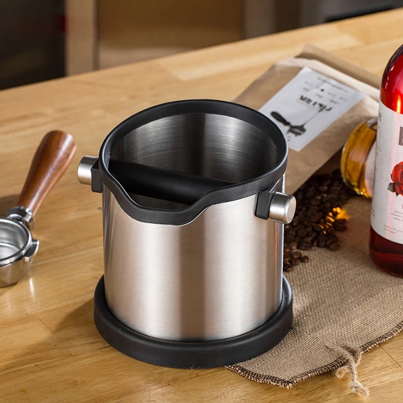 

1800ml Stainless Steel Coffee Grind Dump Bin Waste Bin with Detachable Knock Coffee Knock Box Espresso Grind Container Anti Slip