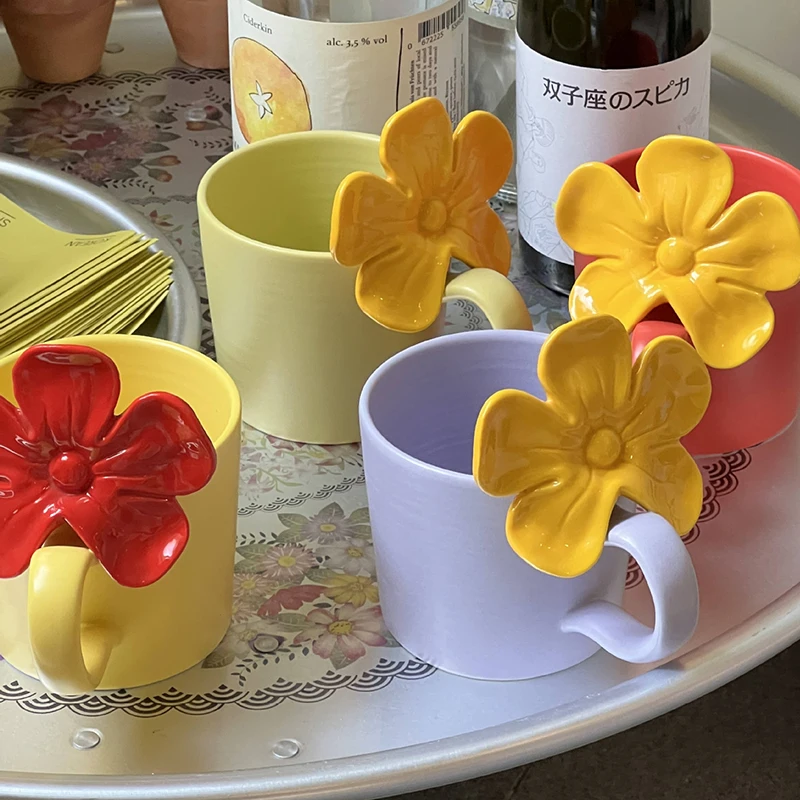 

Ins Mugs Flower Ceramic Mug Kawaii Cute Cup With Handle Coffee Cup Home Office Drinkware Girl Birthday Gift