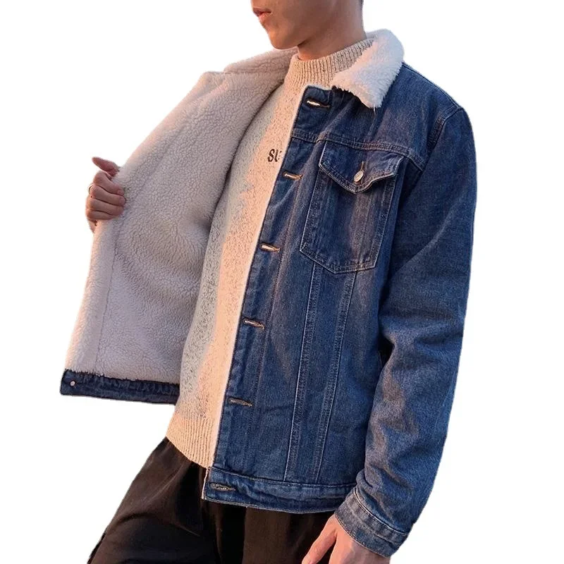 Джинсовая куртка для мужчин и женщин модная свободная утепленная теплая с
