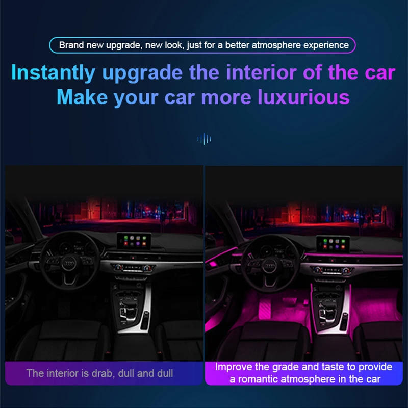 Купить 18 в 1 Автомобильная полоса окружающего света Интерьер RGB 64 Цветная акриловая волоконно-оптическая светодиодная панель Приборная панель Две... Скидка 18 в 1 Автомобильная полоса окружающего света Интерьер RGB 64 Цветная акриловая волоконно-оптическая светодиодная панель Приборная панель Две...