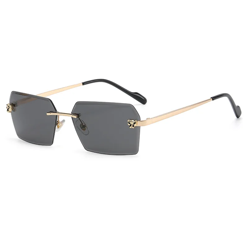 

Wholesale 2023 New Rimless Rectangle Vintage Metal Leopard Head Sunglasses Fashion Frameless Tinted Glasses Shades for Women Men