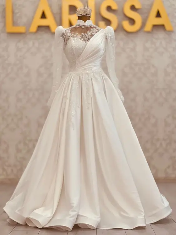 Элегантное Тюлевое свадебное платье для невесты блестящее бальное с длинными