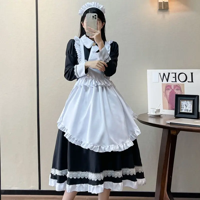 

Retro Lolita Maid Outfits Plus Size Long Sleeve Cosplay Sexy Maid Lingerie Dress Anime School Girl Black White Apron Maid Clothe