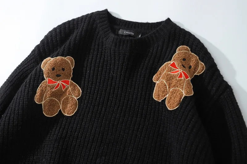 Cute Kawaii Sweater Men Street Fashion Harajuku Cartoons Fluffy Bear Ins Oversize Couple Models O-neck Clothing Vintage Sweaters