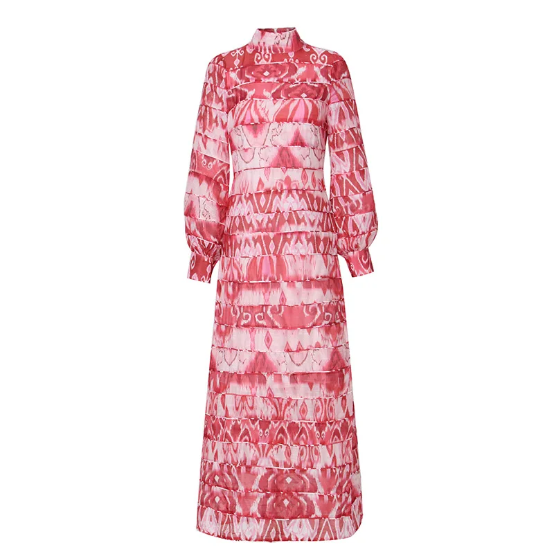 

Женское платье с высокой талией, модельное роскошное Брендовое платье со стоячим воротником и рукавами-фонариками, модное платье популярного цвета со складками, 2023