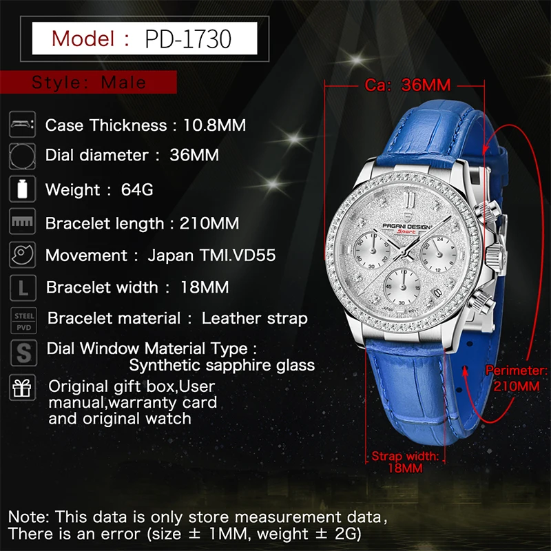 2022 PAGANI Design New 36MM Classic Women Quartz Watch Stainless Steel Sapphire Fashion 100m Waterproof Chronograph Reloj Mujer enlarge