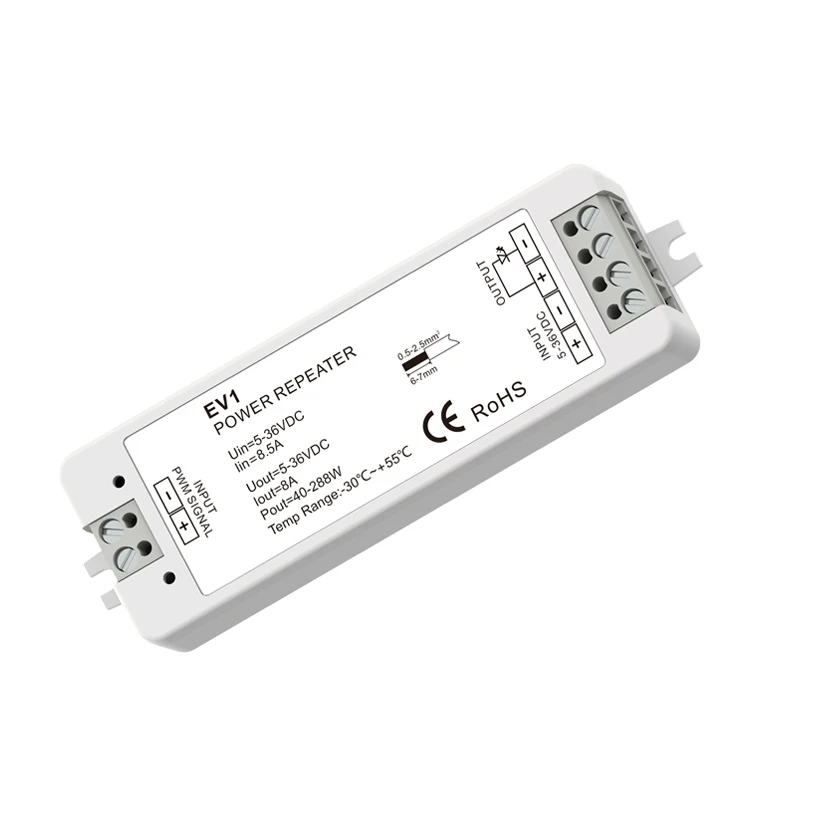 

Constant Voltage Power Expander EV1 5-36V Unlimited Extended Output Power for Monochrome Constant Voltage LED Strip or Module