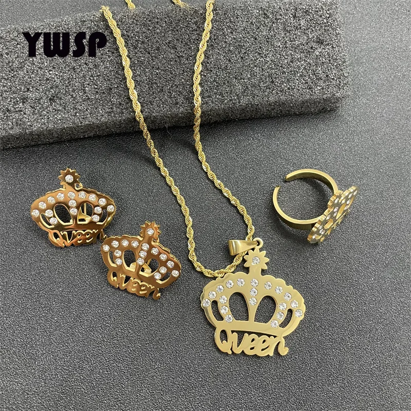 Позолоченное кольцо из нержавеющей стали с Королевской короной бриллиантами