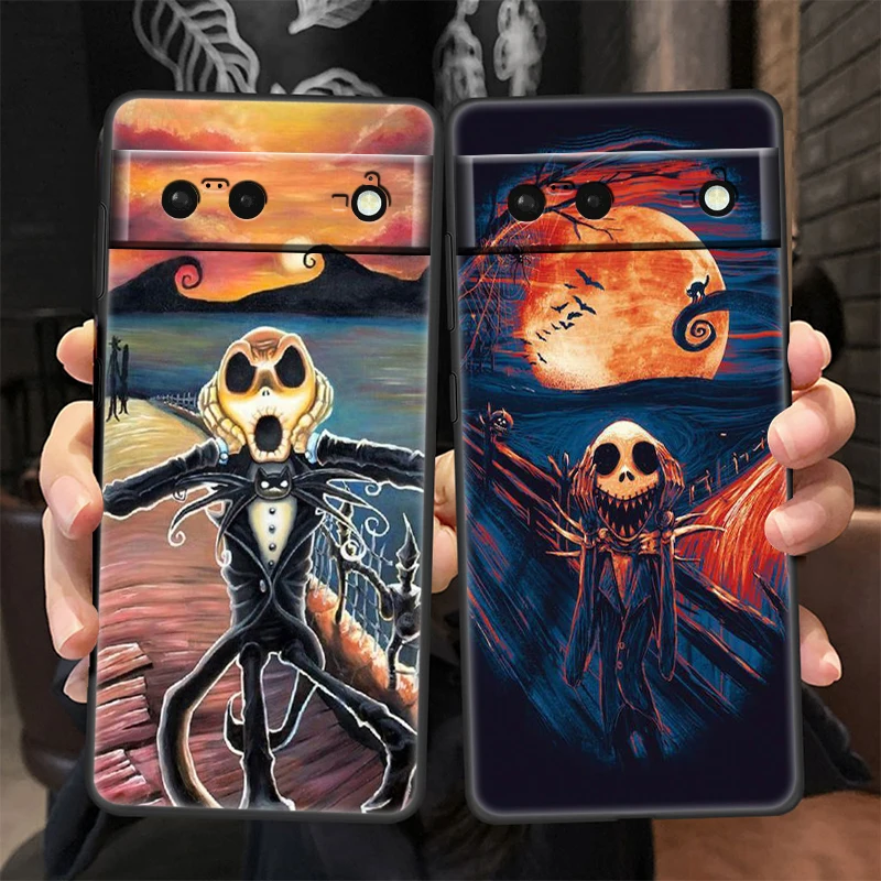 Фото Крутой чехол для телефона с рождественским черепом и Джеком для Google Pixel 7 6 Pro 6A 5A 5 4 4A Φ черный мягкий чехол Fundas Coque Cover №2