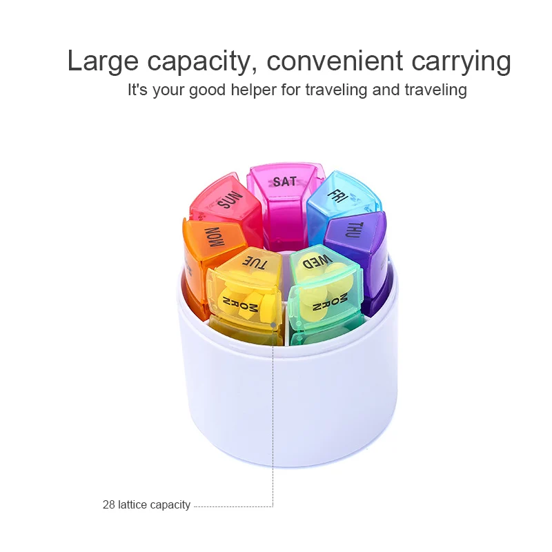 

Container Case Pill Box Splitters Rainbow Colors 28 Girds 7 Days Weekly Tablet Pill Medicine Box Holder Storage Organizer