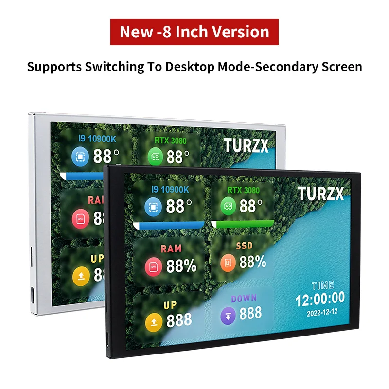 Фото Новый 8-дюймовый IPS USB-умный экран TURZX 1280x800 Вторичный экран Расширенный настольный процессор Графический процессор ОЗУ Компьютерный монитор для Windows 10 11 №5