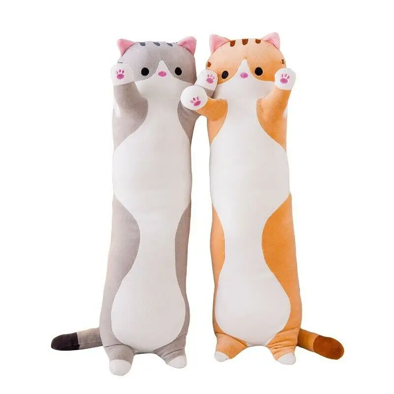 

19.6" Cute Cat Plush Toys Long Pillow Cartoon Stuffed Animal Doll 50cm Pink/Gray/Brown Color Stuffed Animals Kawaii Plush