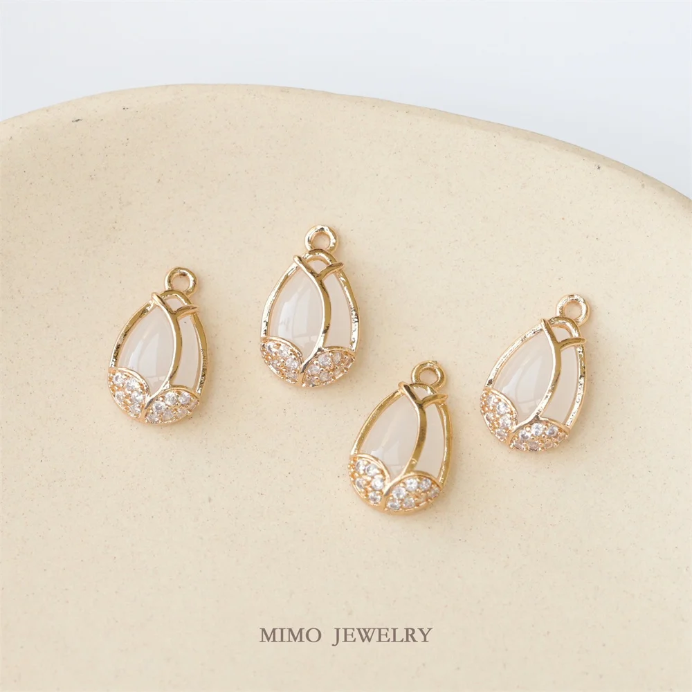 

MIMO JEWELRY Copper plated gold imitation opal tulip micro-set pendant DIY handmade accessories